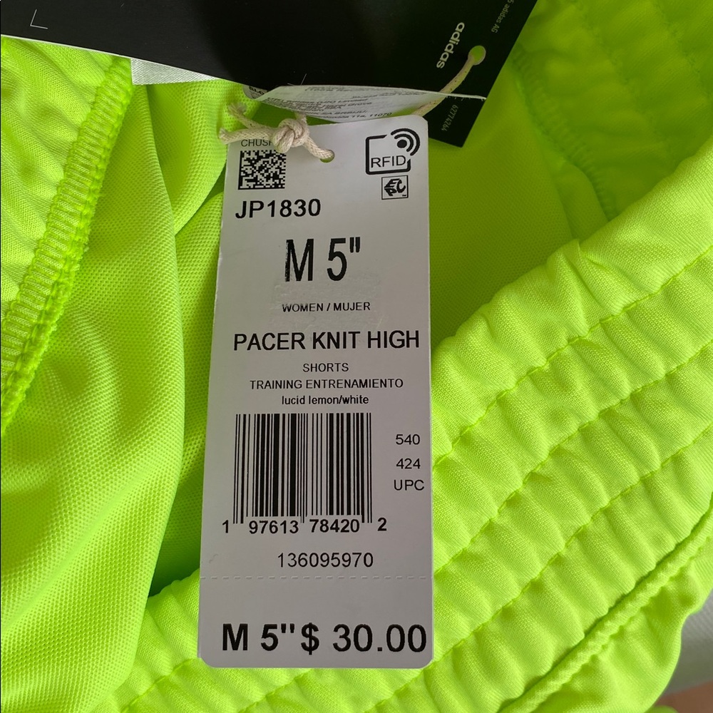 NWT Adidas Pacer Knit High-Rise Shorts 5” | Size M | Neon Green - Picture 6 of 6